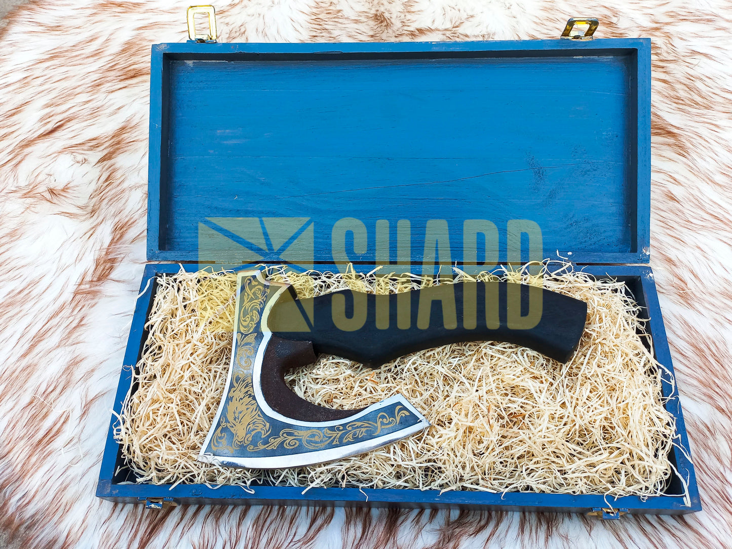SHARD BLADE HAND FORGED Carbon Steel Pizza Cutter Battle Ready Throwing Axe Hatchet VIKING Axe +Sheath With Gifting Box - PX02