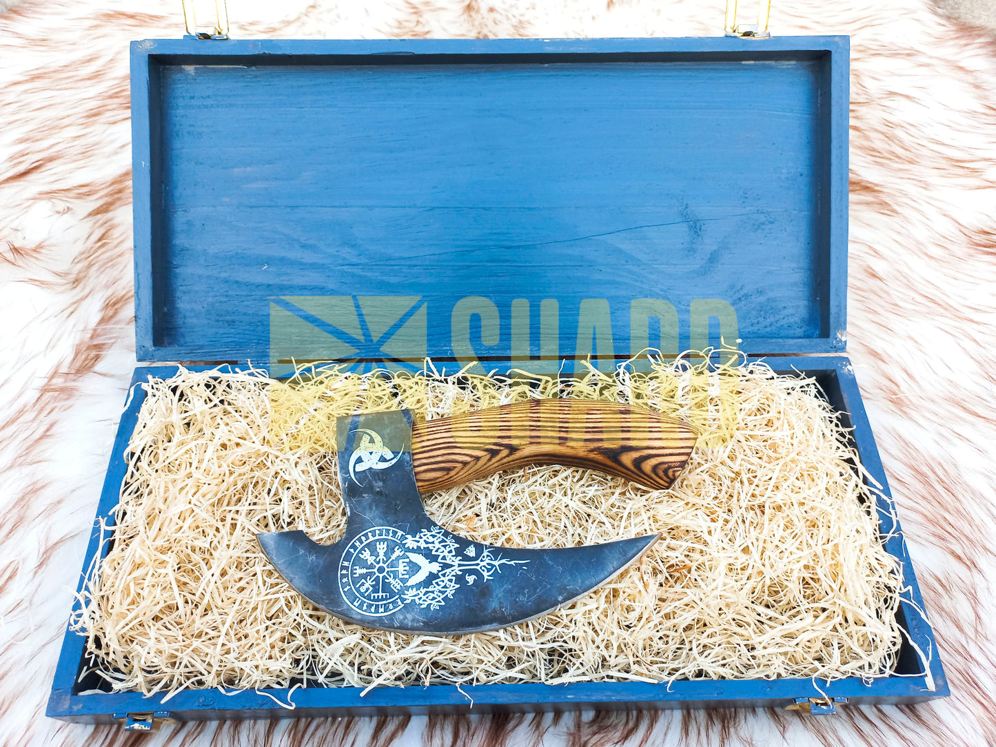 SHARD BLADE HAND FORGED Carbon Steel Pizza Cutter Battle Ready Throwing Axe Hatchet VIKING Axe +Sheath With Gifting Box - PX03