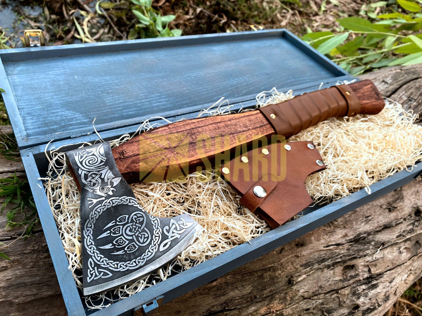 SHARD BLADE HAND FORGED Carbon Steel Battle Ready Throwing Axe Hatchet VIKING Axe +Sheath With Gifting Box - AX123