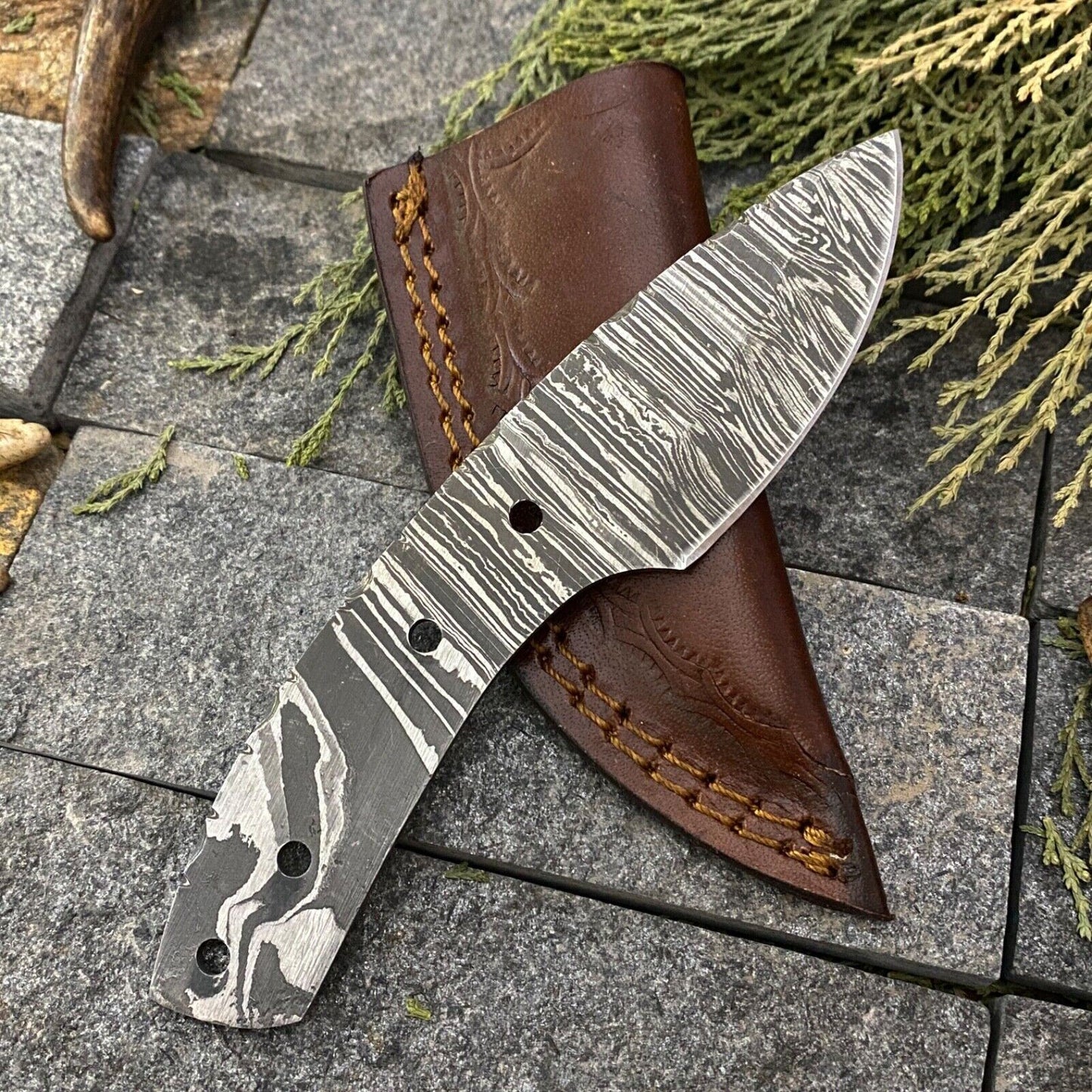 SHARD CUSTOM HAND FORGED DAMASCUS STEEL HUNTING FULL TANG BLANK BLADE KNIFE