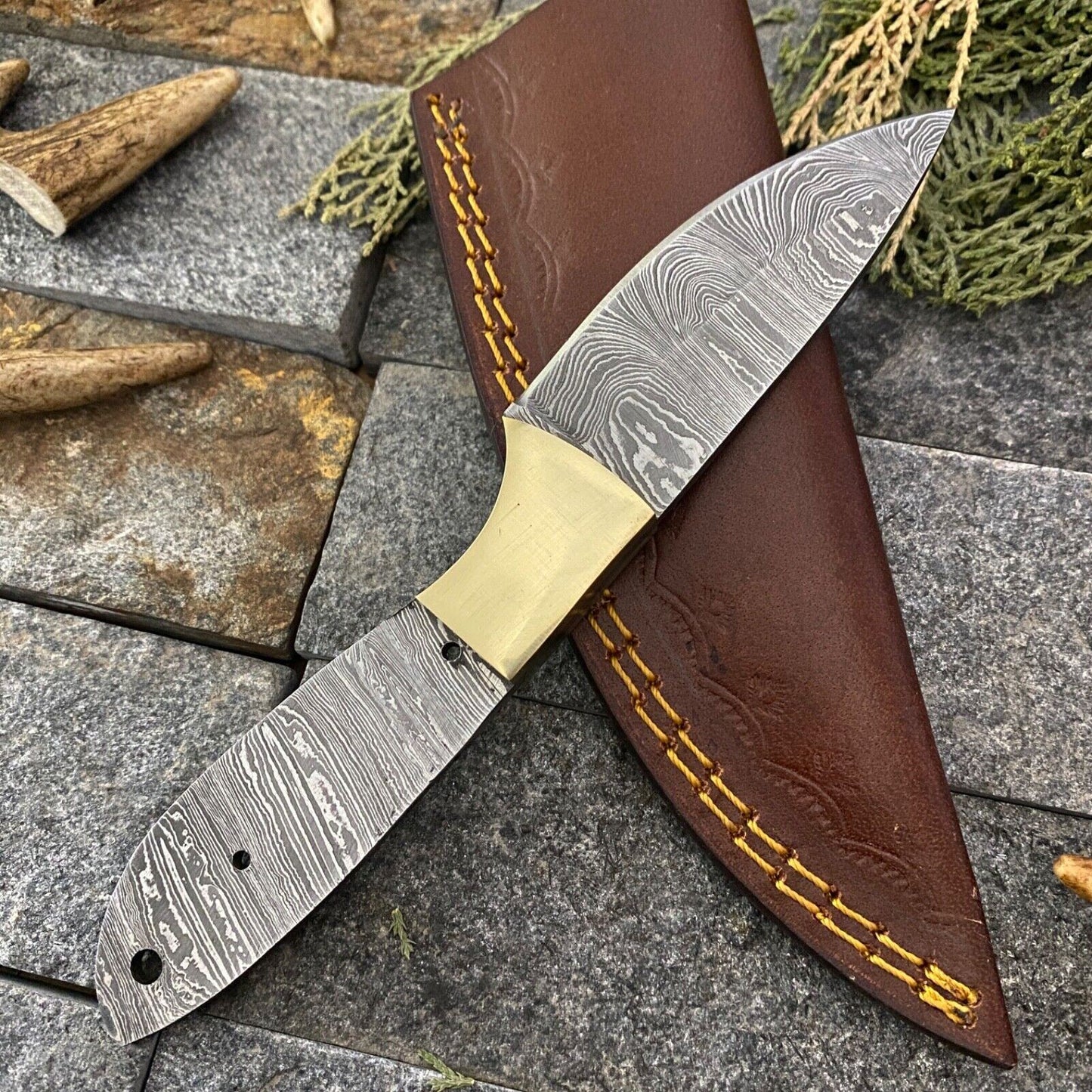 SHARD CUSTOM HAND FORGED DAMASCUS BUSHCRAFT HUNTING FULL TANG BLANK BLADE KNIFE