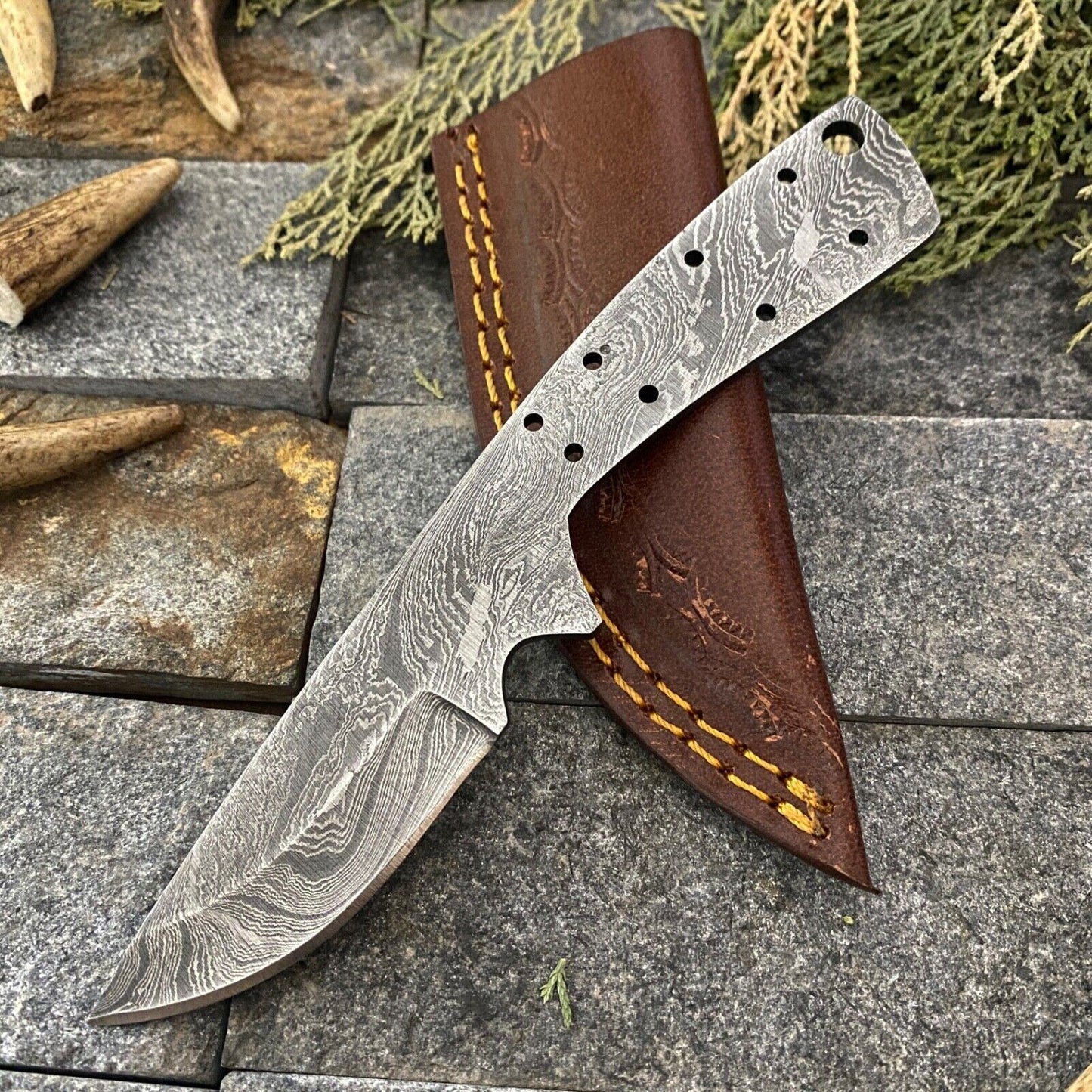 SHARD CUSTOM HANDMADE DAMASCUS HUNTING FULL TANG BLANK BLADE SKINNER KNIFE