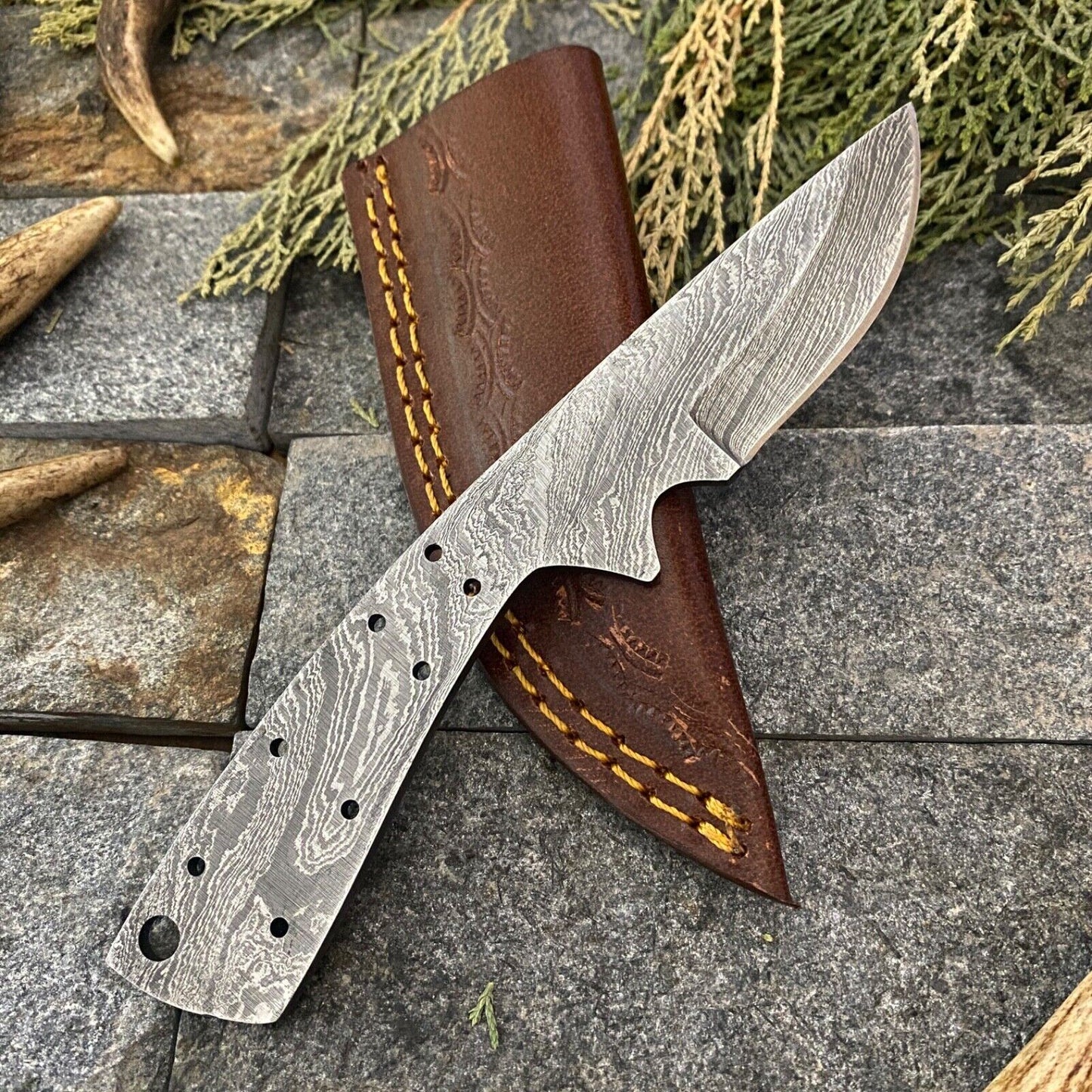 SHARD CUSTOM HANDMADE DAMASCUS HUNTING FULL TANG BLANK BLADE SKINNER KNIFE