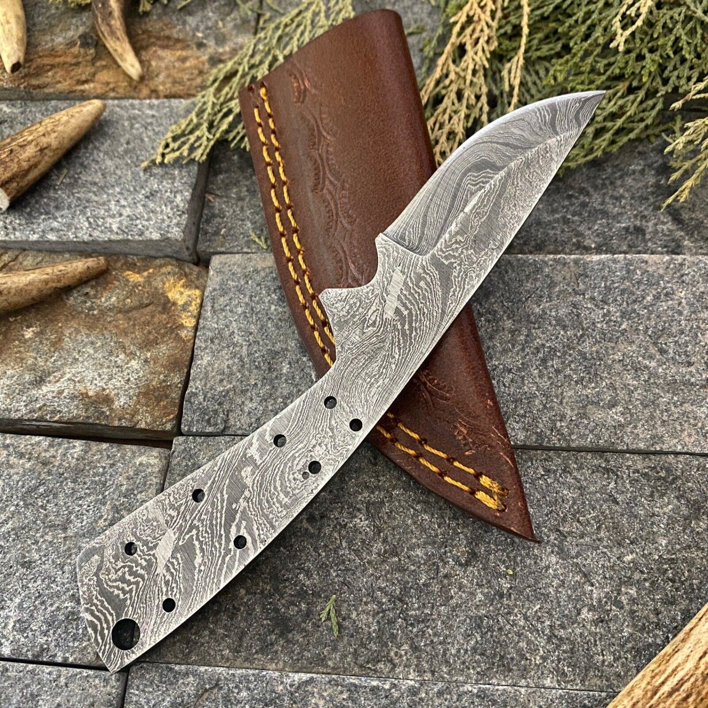 SHARD CUSTOM HANDMADE DAMASCUS HUNTING FULL TANG BLANK BLADE SKINNER KNIFE