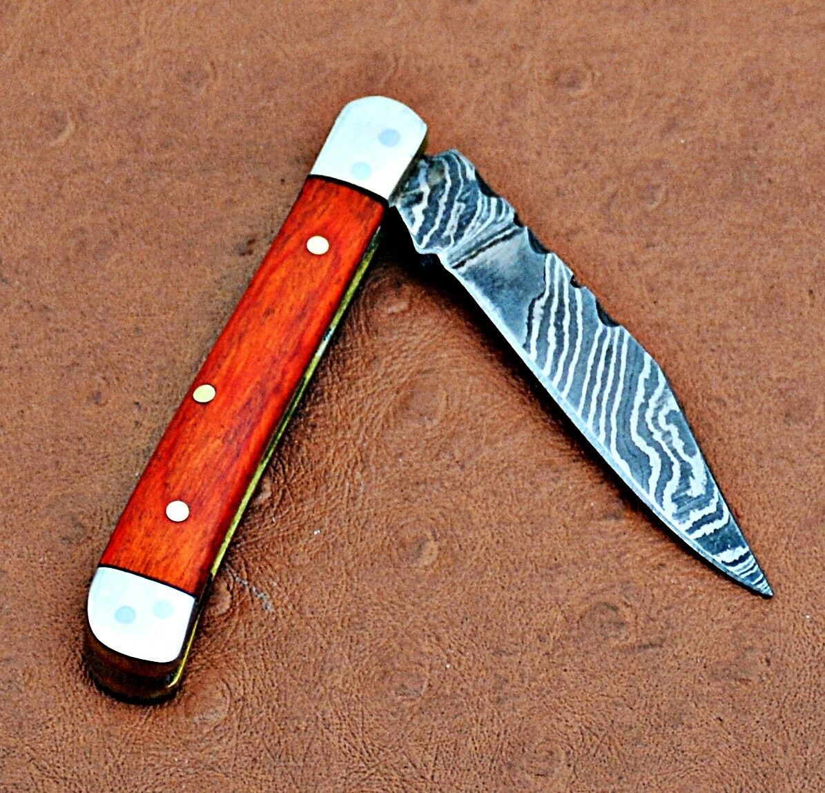 Mini Trapper Custom Handmade Damascus Steel Blade Folding Pocket Knife 5"