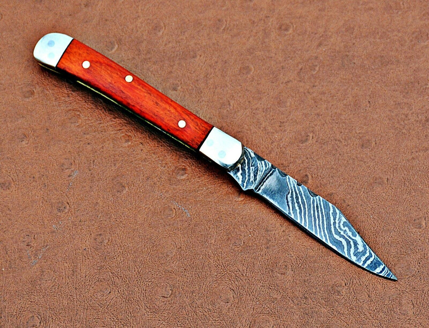 Mini Trapper Custom Handmade Damascus Steel Blade Folding Pocket Knife 5"