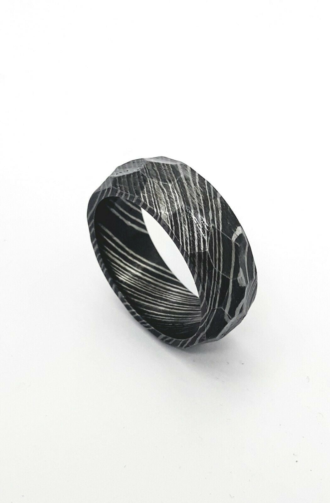 Handmade Damascus Steel Design Wedding Engagement Geometric Ring -Men's Jewelry