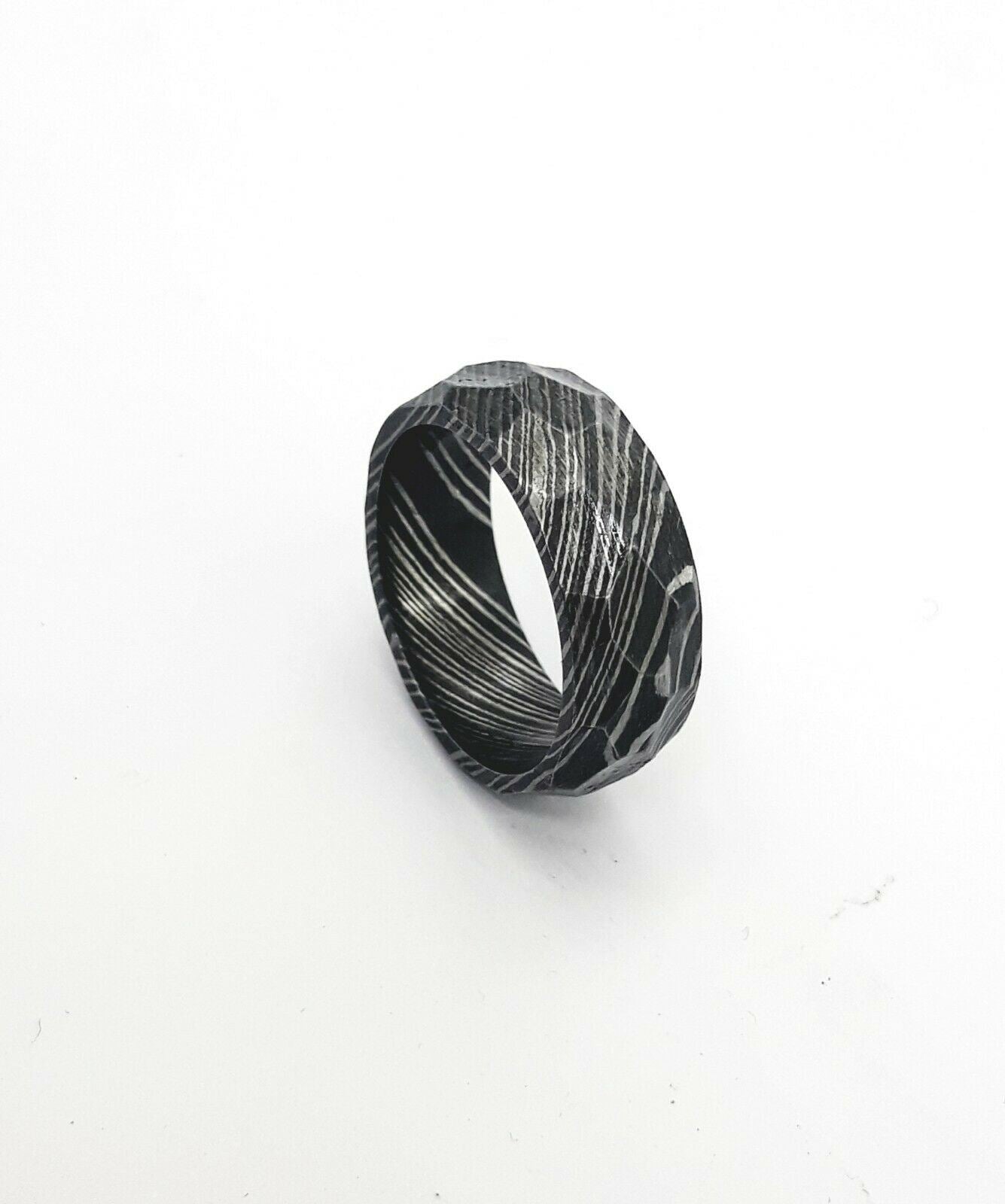 Handmade Damascus Steel Design Wedding Engagement Geometric Ring -Men's Jewelry