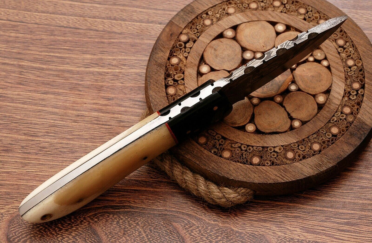 Handmade Damascus Steel Skinner Hunting Knife " Bone Handle"
