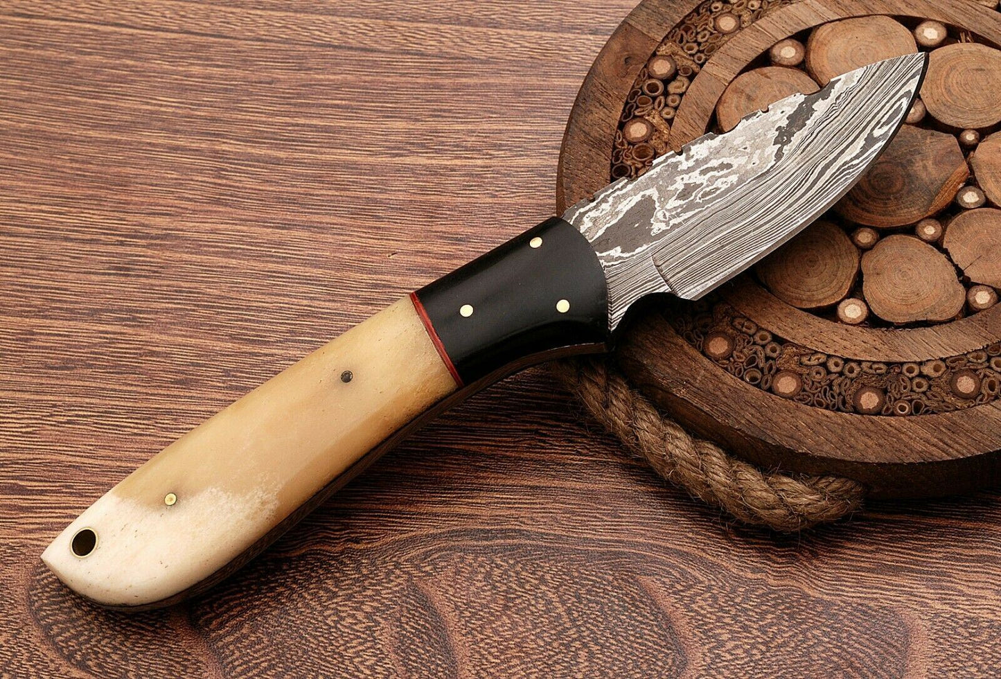 Handmade Damascus Steel Skinner Hunting Knife " Bone Handle"