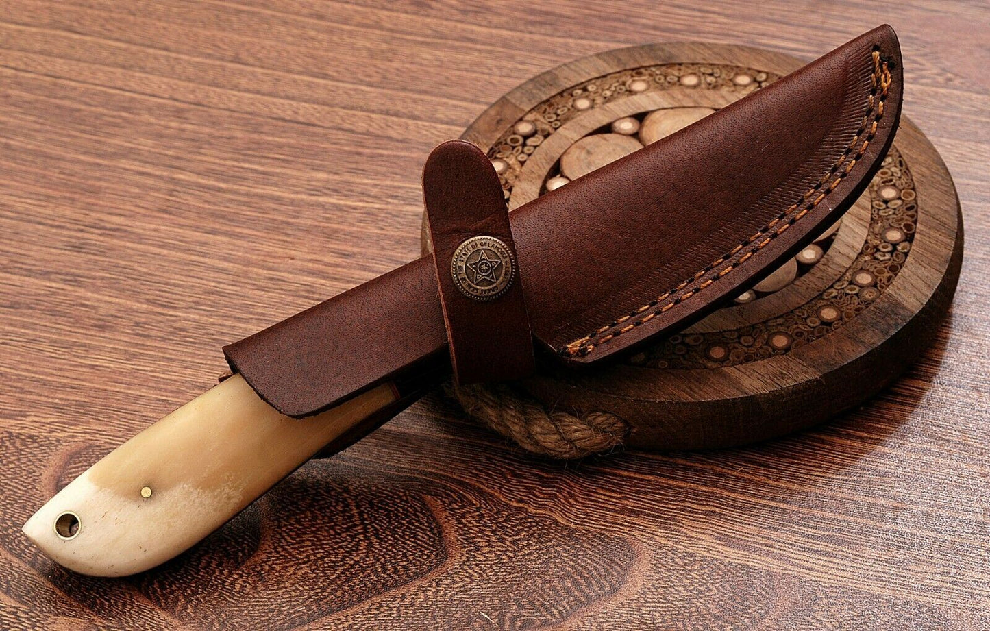 Handmade Damascus Steel Skinner Hunting Knife " Bone Handle"