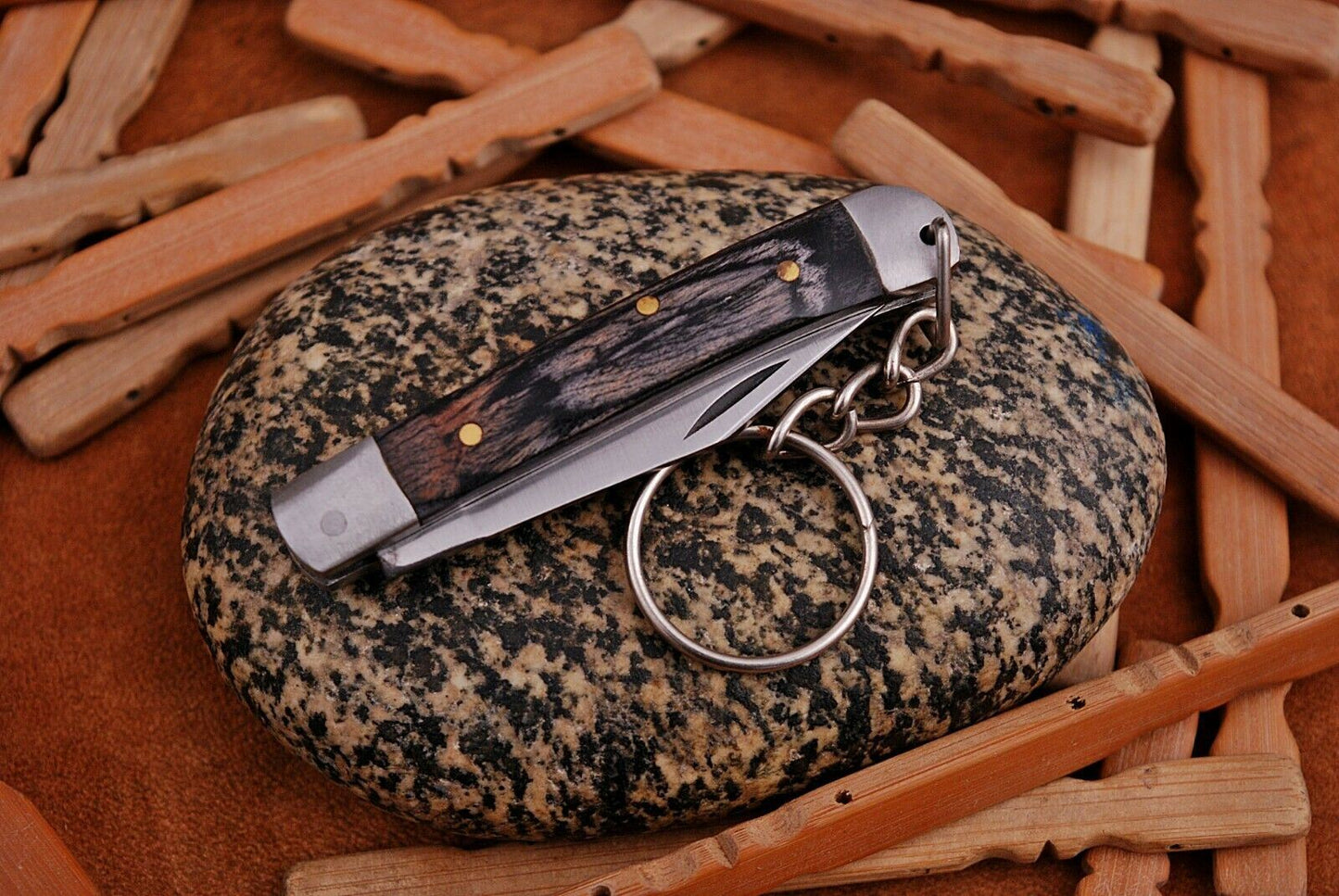 Mini Trapper Handmade Steel Folding Pocket Key Chain Knife "Black Wood Handle"