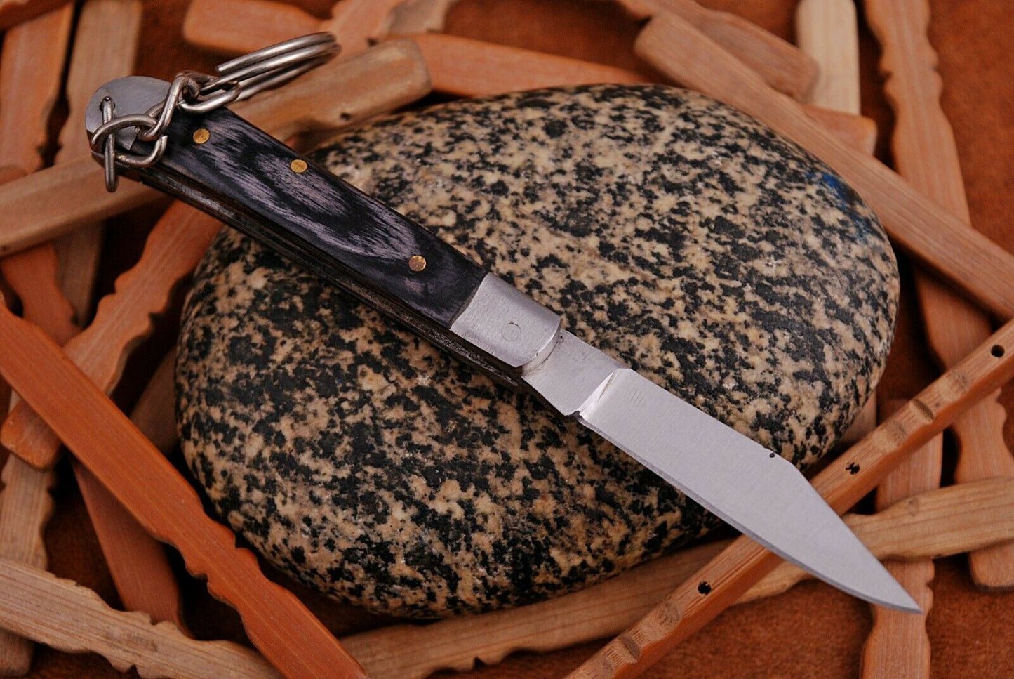 Mini Trapper Handmade Steel Folding Pocket Key Chain Knife "Black Wood Handle"