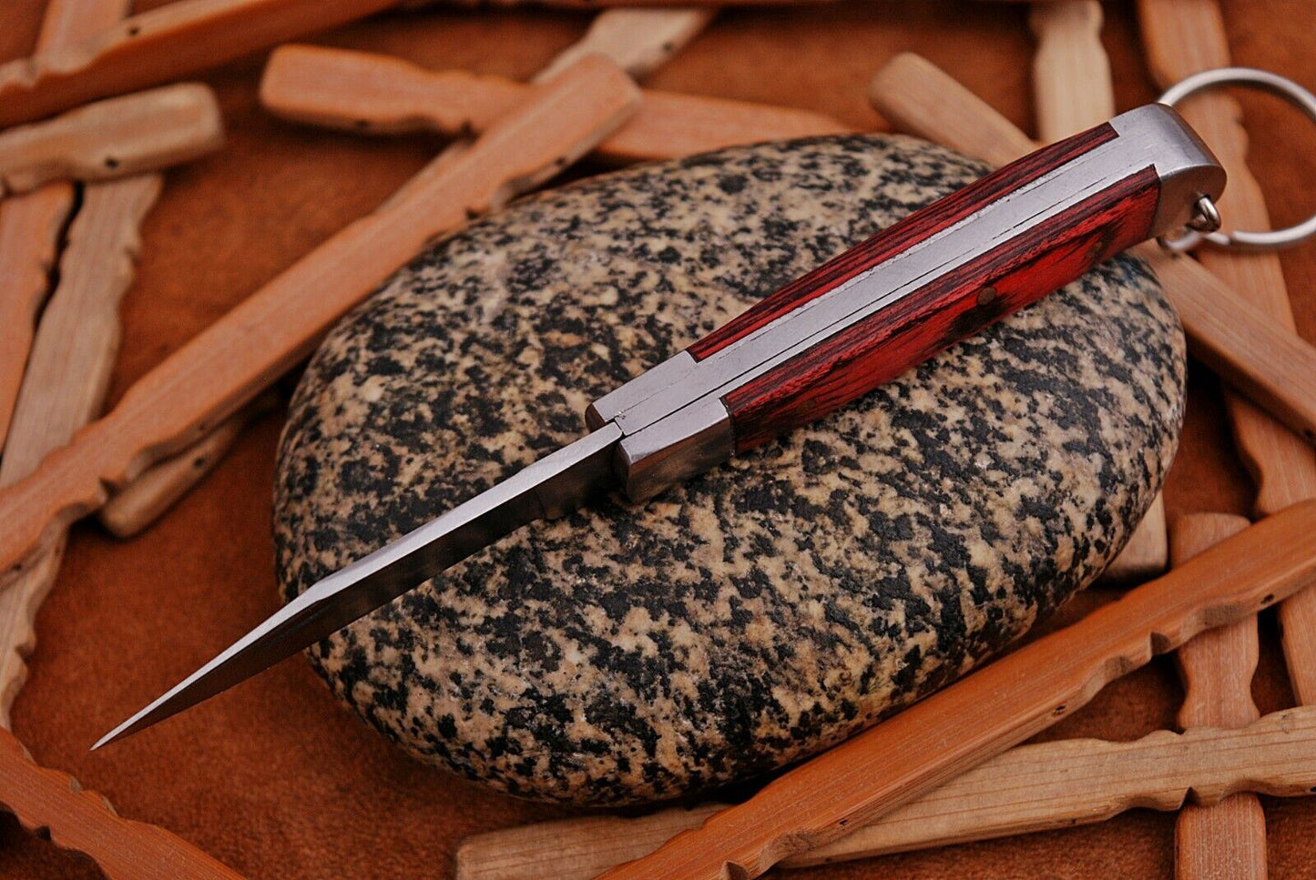 Mini Trapper Handmade Stainless Steel Folding Pocket Knife "Dollar Wood Handle"