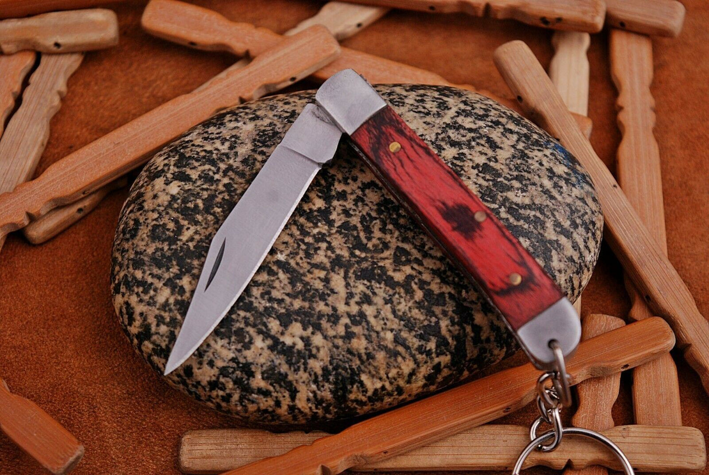 Mini Trapper Handmade Stainless Steel Folding Pocket Knife "Dollar Wood Handle"