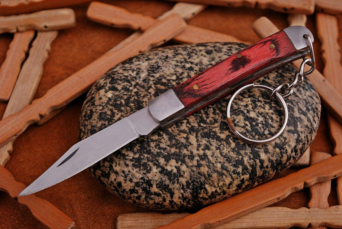 Mini Trapper Handmade Stainless Steel Folding Pocket Knife "Dollar Wood Handle"