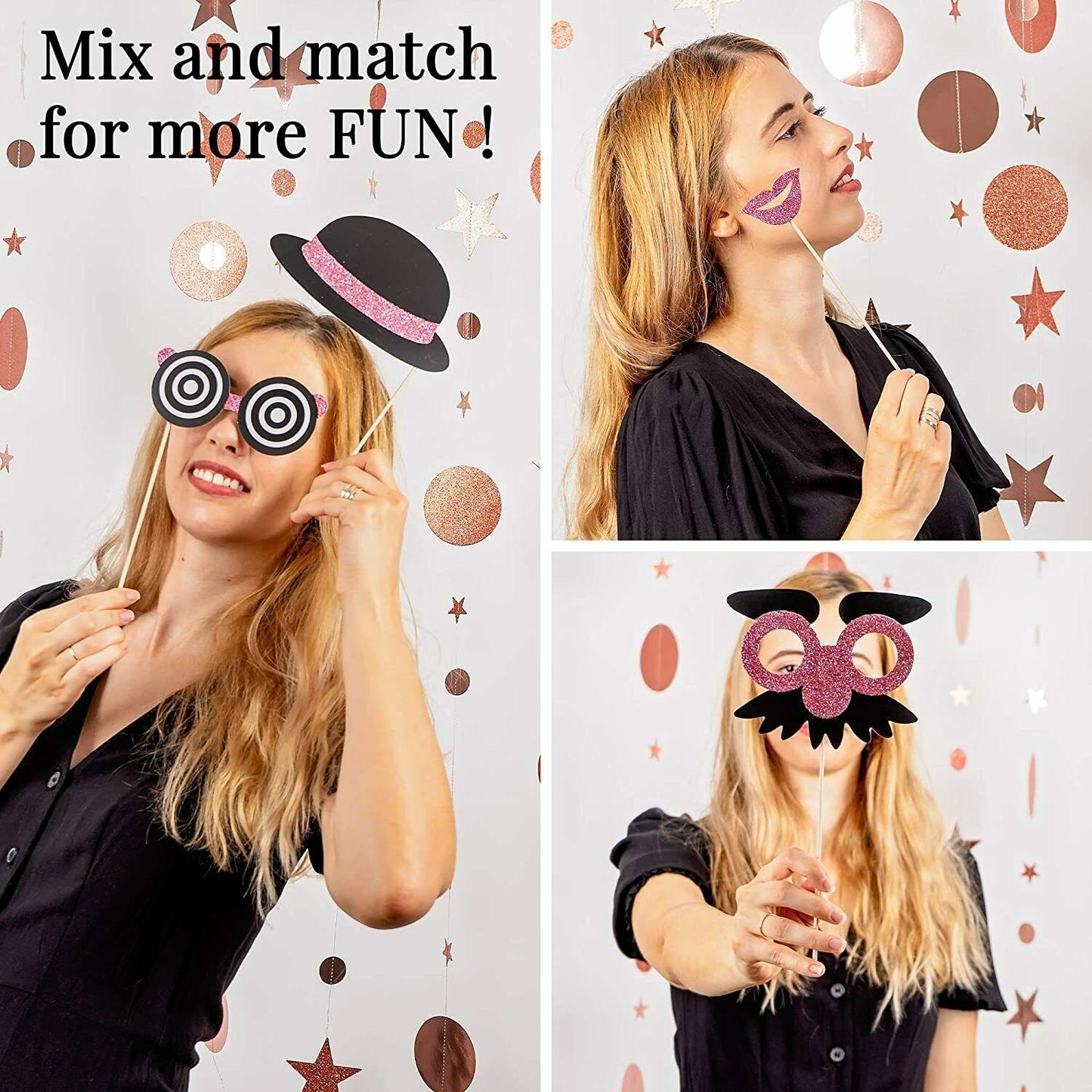 Photo Booth Props Gold Glitter 16 Pcs Photobooth Party Birthday,Graduation