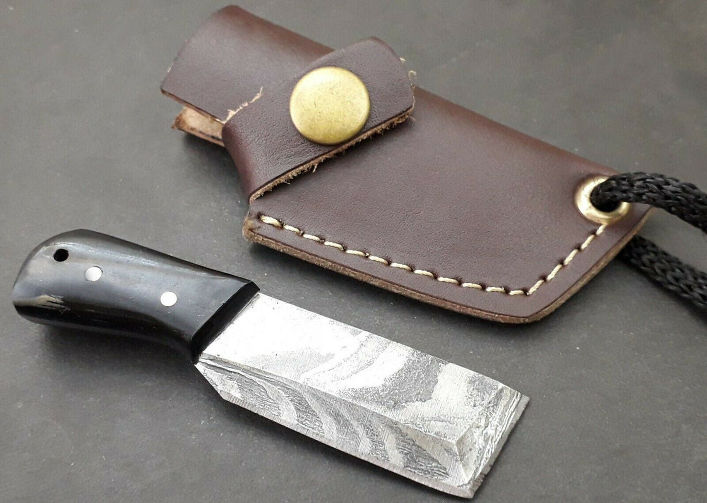 Handmade Damascus Steel Mini Neck Skinner Knife "Buffalo Horn Handle" (8)