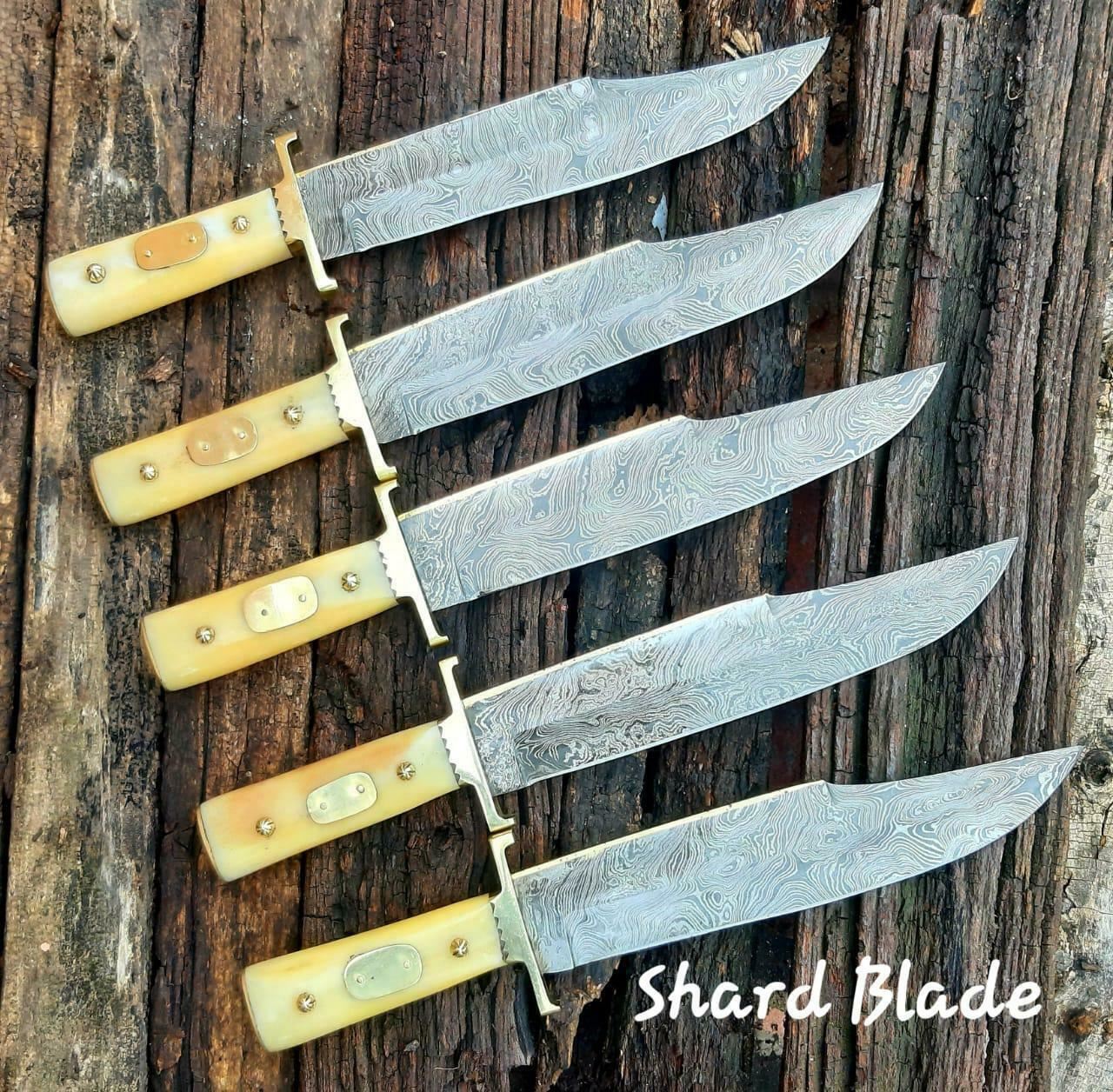 Lot of 5 Damascus Steel Bowie Knife 15" Hand Forged with Camel Bone Handle