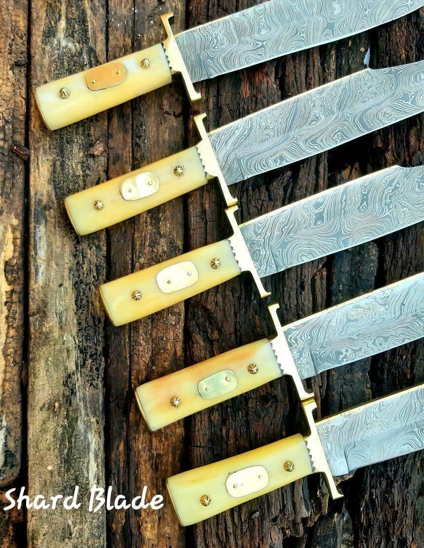 Lot of 5 Damascus Steel Bowie Knife 15" Hand Forged with Camel Bone Handle
