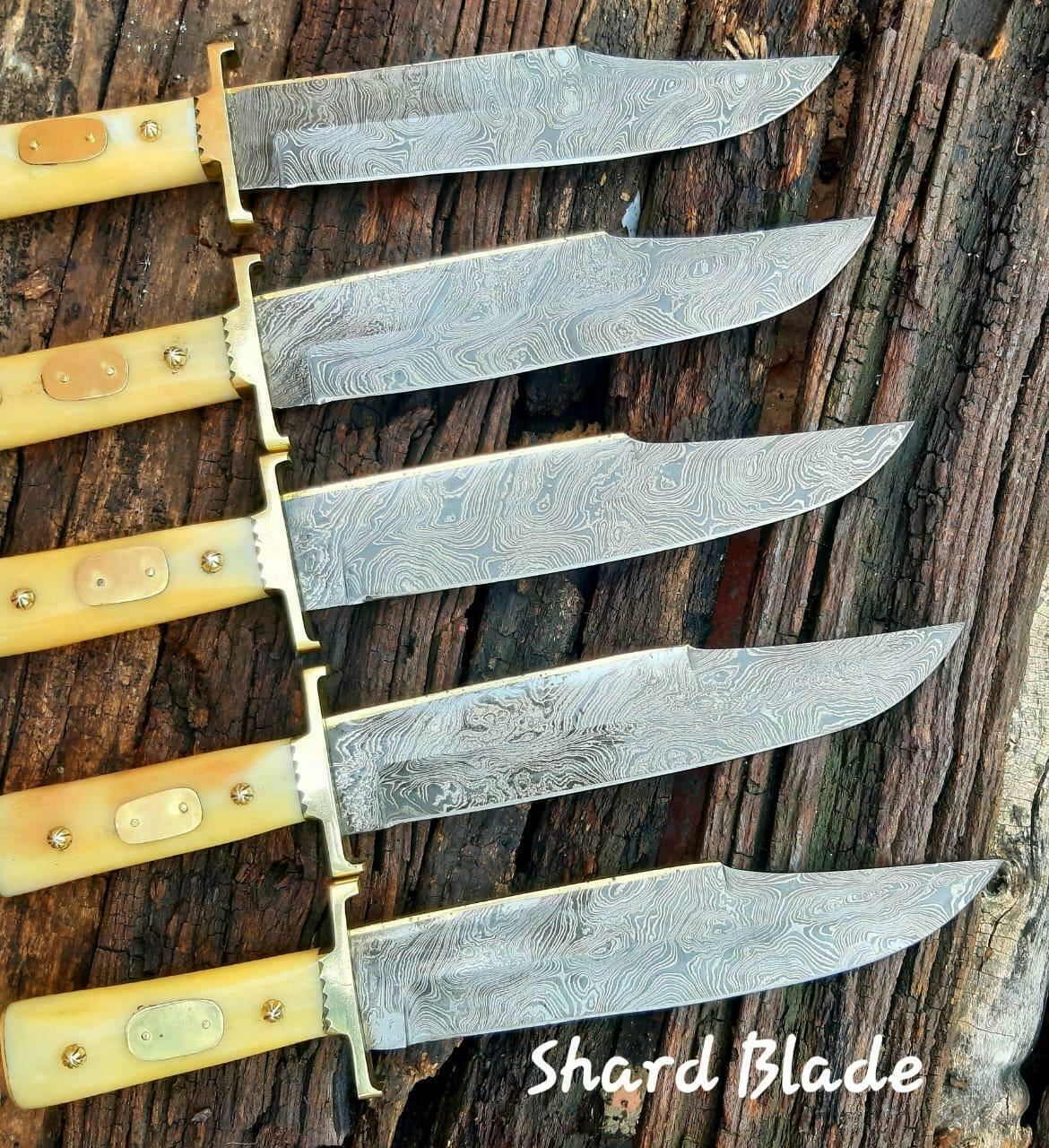 Lot of 5 Damascus Steel Bowie Knife 15" Hand Forged with Camel Bone Handle