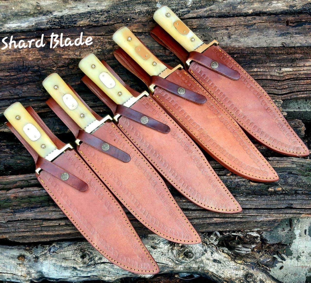 Lot of 5 Damascus Steel Bowie Knife 15" Hand Forged with Camel Bone Handle