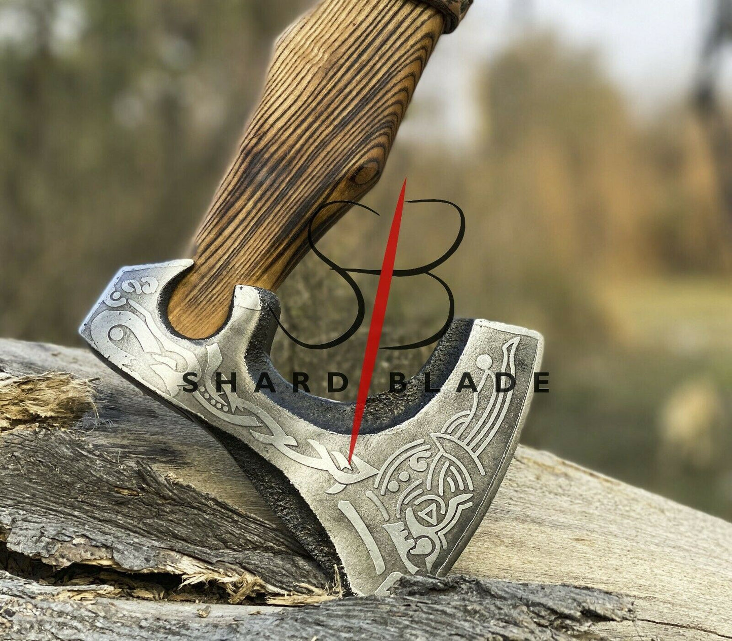 HAND FORGED NORSE CELTIC Carbon Steel Viking Axe VALHALLA AXE Throwing W/Sheath