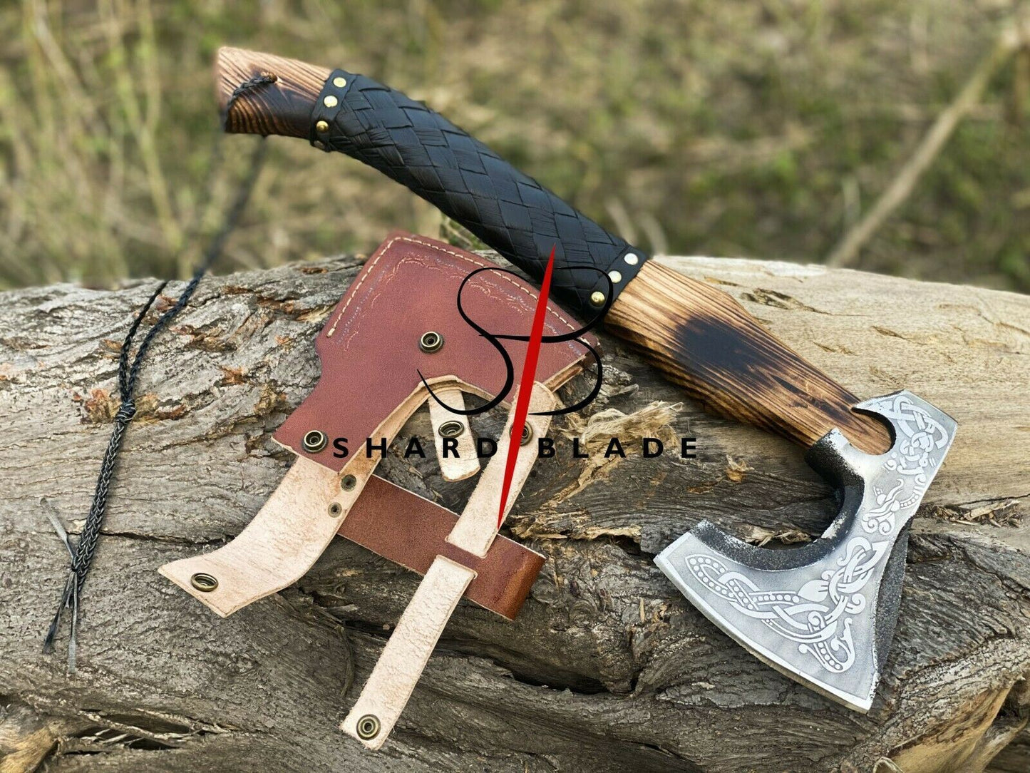 Custom Handmade Carbon Steel Viking Axe Throwing Axe Ash Wood Handle with Sheath