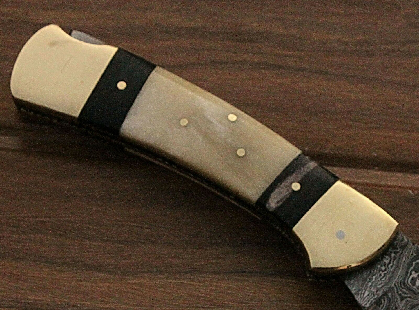 HAND FORGED Damascus Steel BackLock Folding Pocket Knife Bone Handle with Sheath