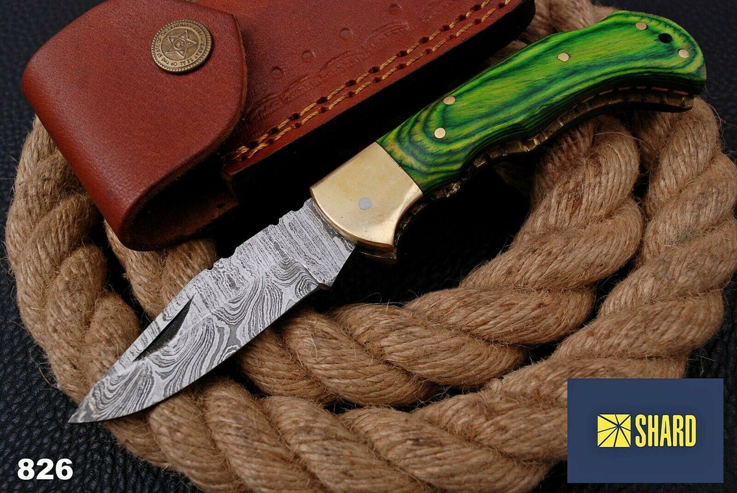 HAND FORGED DAMASCUS Steel Brass Bolster Lock back Folding Pocket Knife