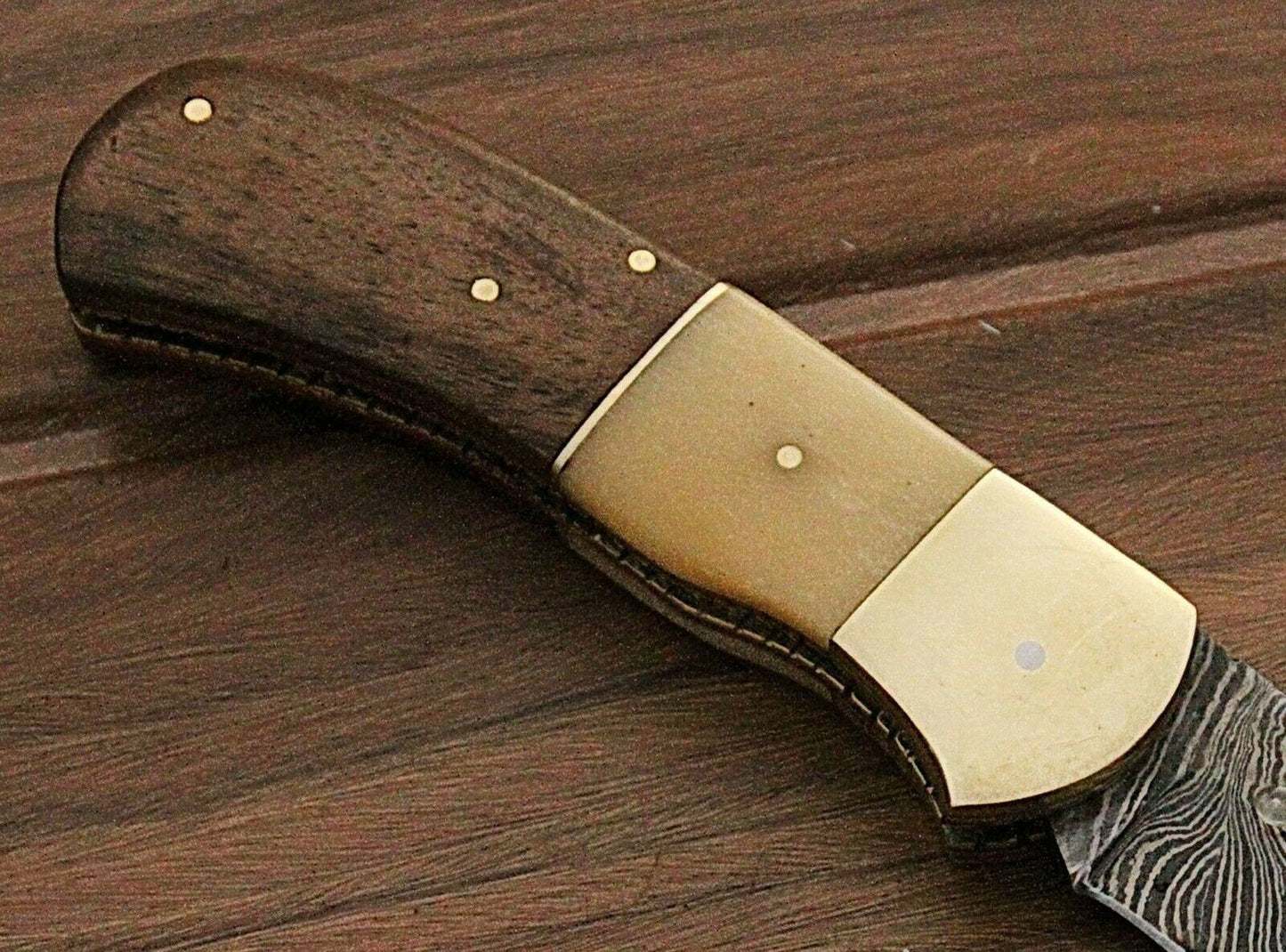 HAND FORGED Damascus Steel Folding Pocket Knife Bone Handle with Sheath(169B)