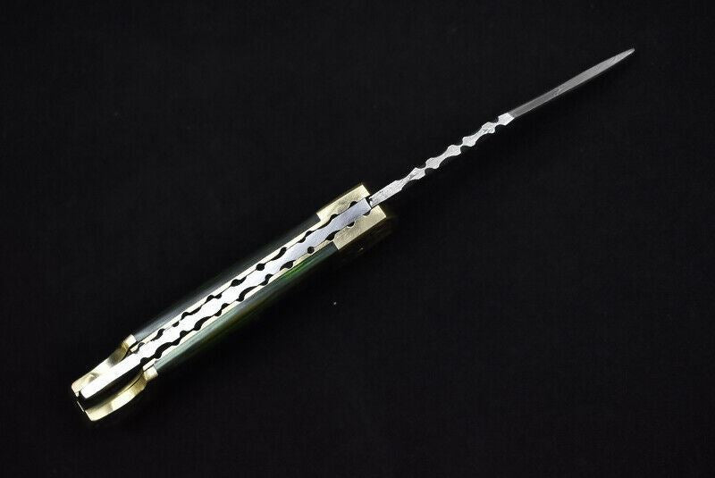 HAND FORGED DAMASCUS Steel Folding Lockback Pocket Knife Engraved Wood Handle