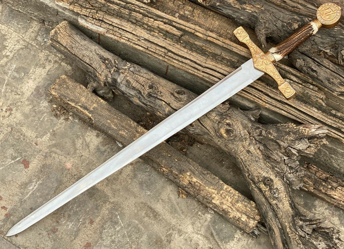 King Arthur Excalibur Longsword - Replica Medieval Knights Sword Stag Handle