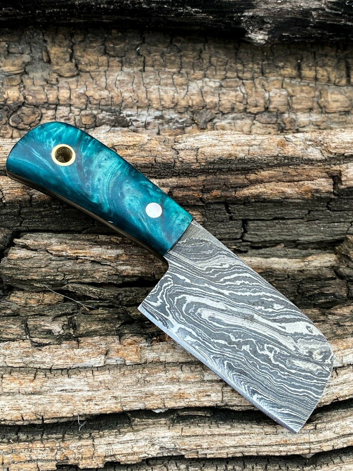 HAND FORGED DAMASCUS Steel Mini Neck Cleaver Knife with Sheath W/ Resin Handle