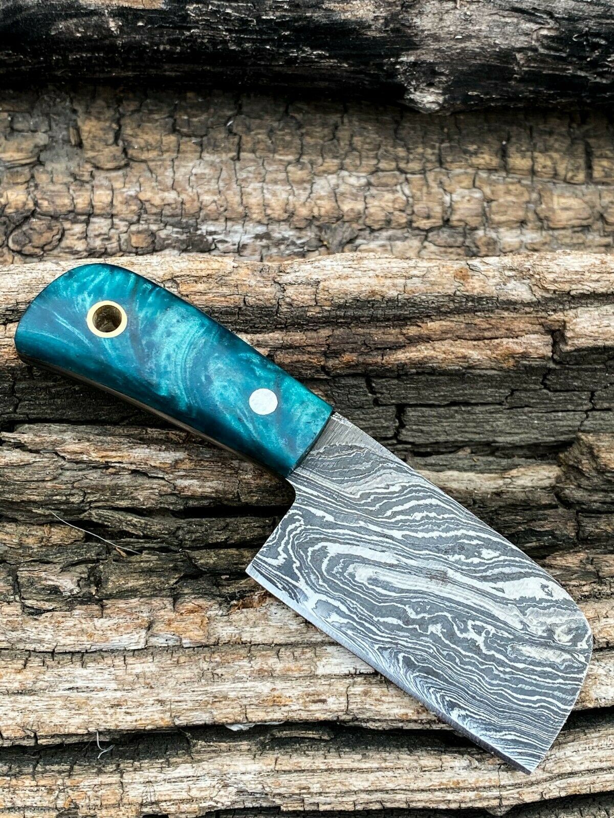 HAND FORGED DAMASCUS Steel Mini Neck Cleaver Knife with Sheath W/ Resin Handle