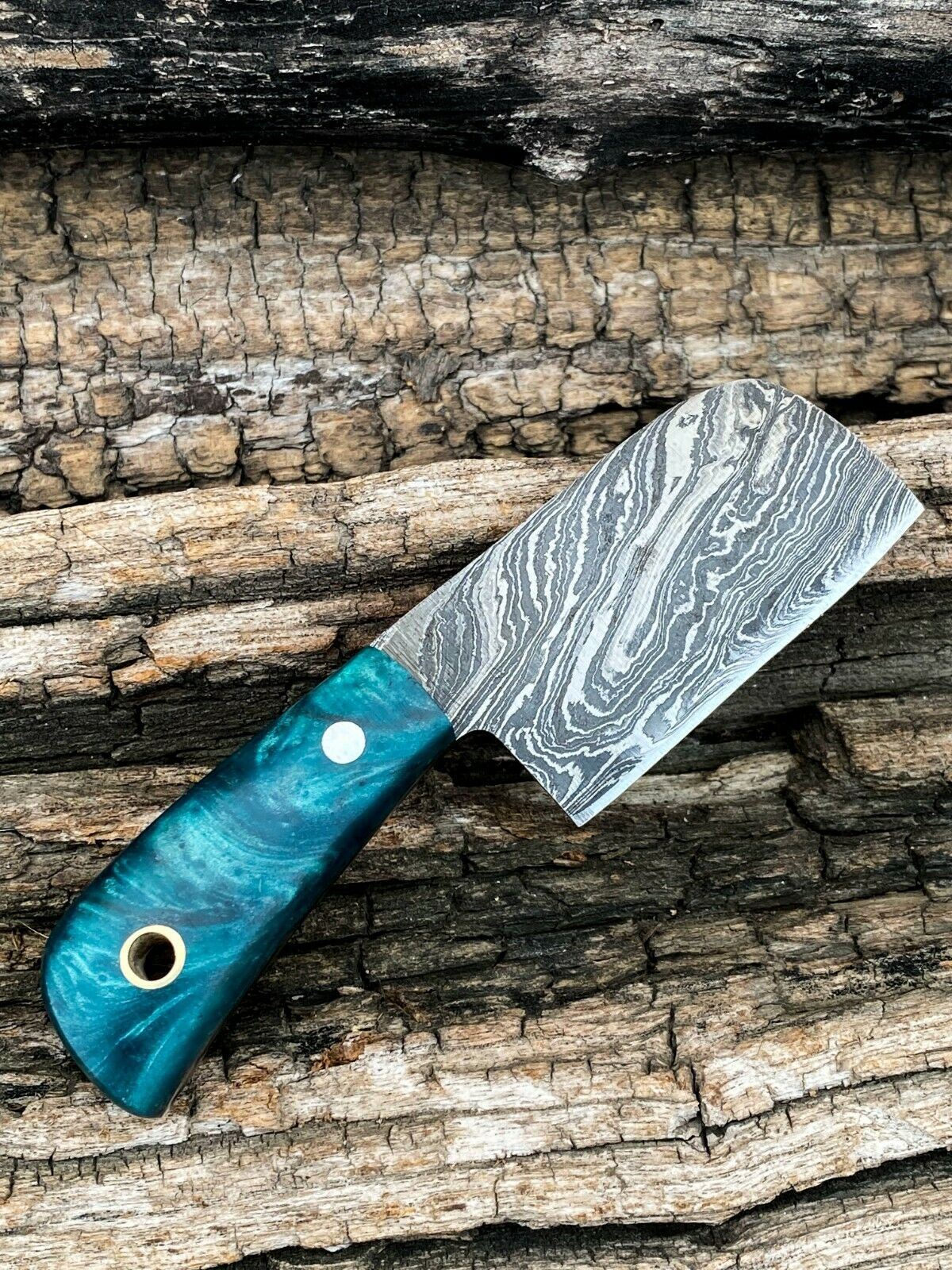 HAND FORGED DAMASCUS Steel Mini Neck Cleaver Knife with Sheath W/ Resin Handle