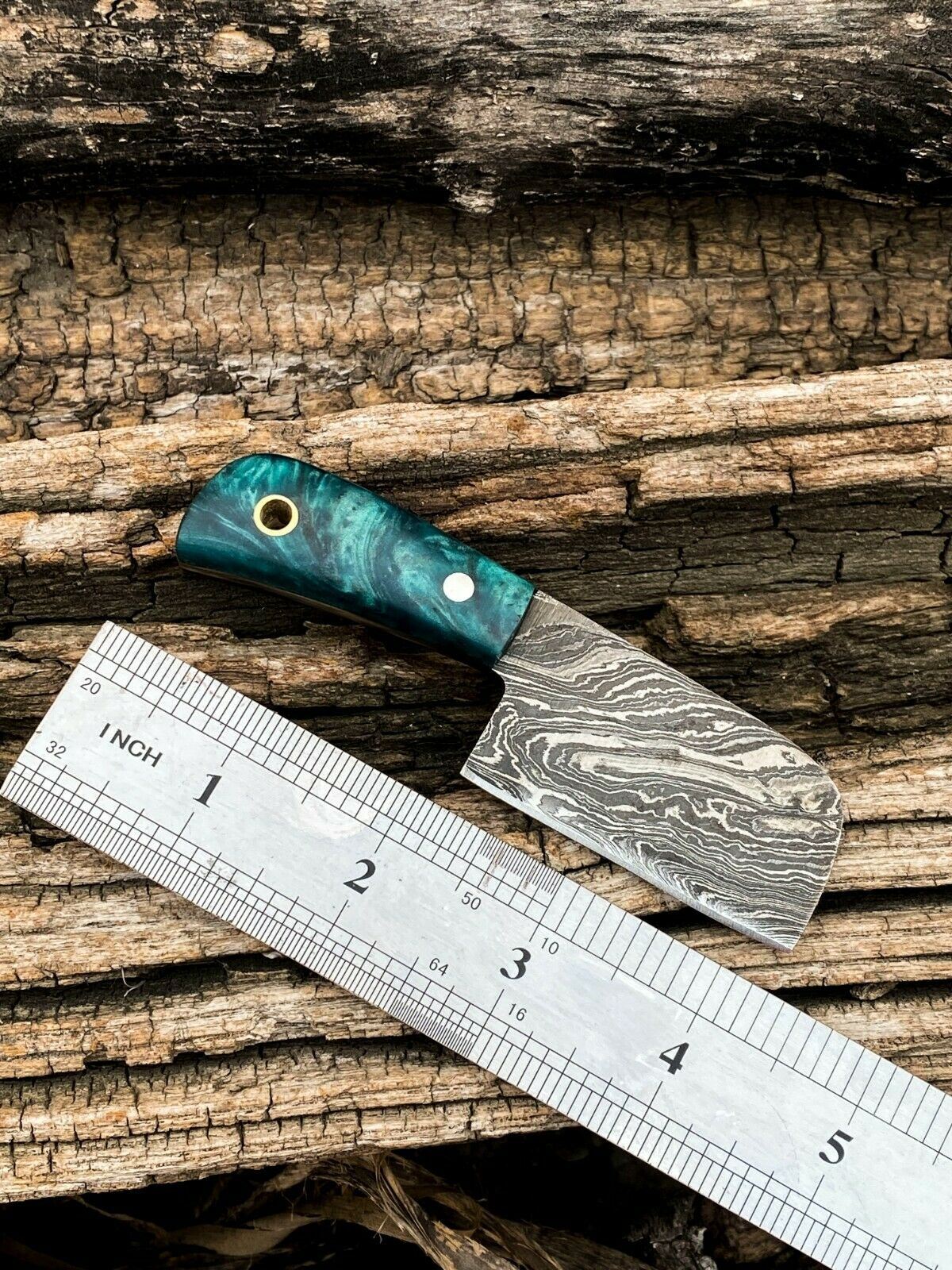 HAND FORGED DAMASCUS Steel Mini Neck Cleaver Knife with Sheath W/ Resin Handle
