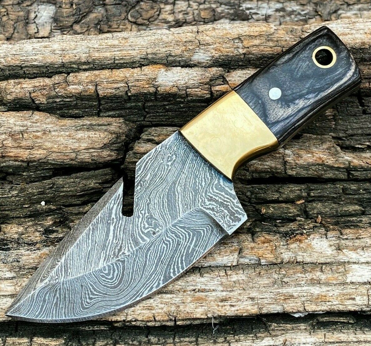 4.5" Handmade Damascus Steel Mini Gut Hook Neck Knife "Wood Handle" With Sheath