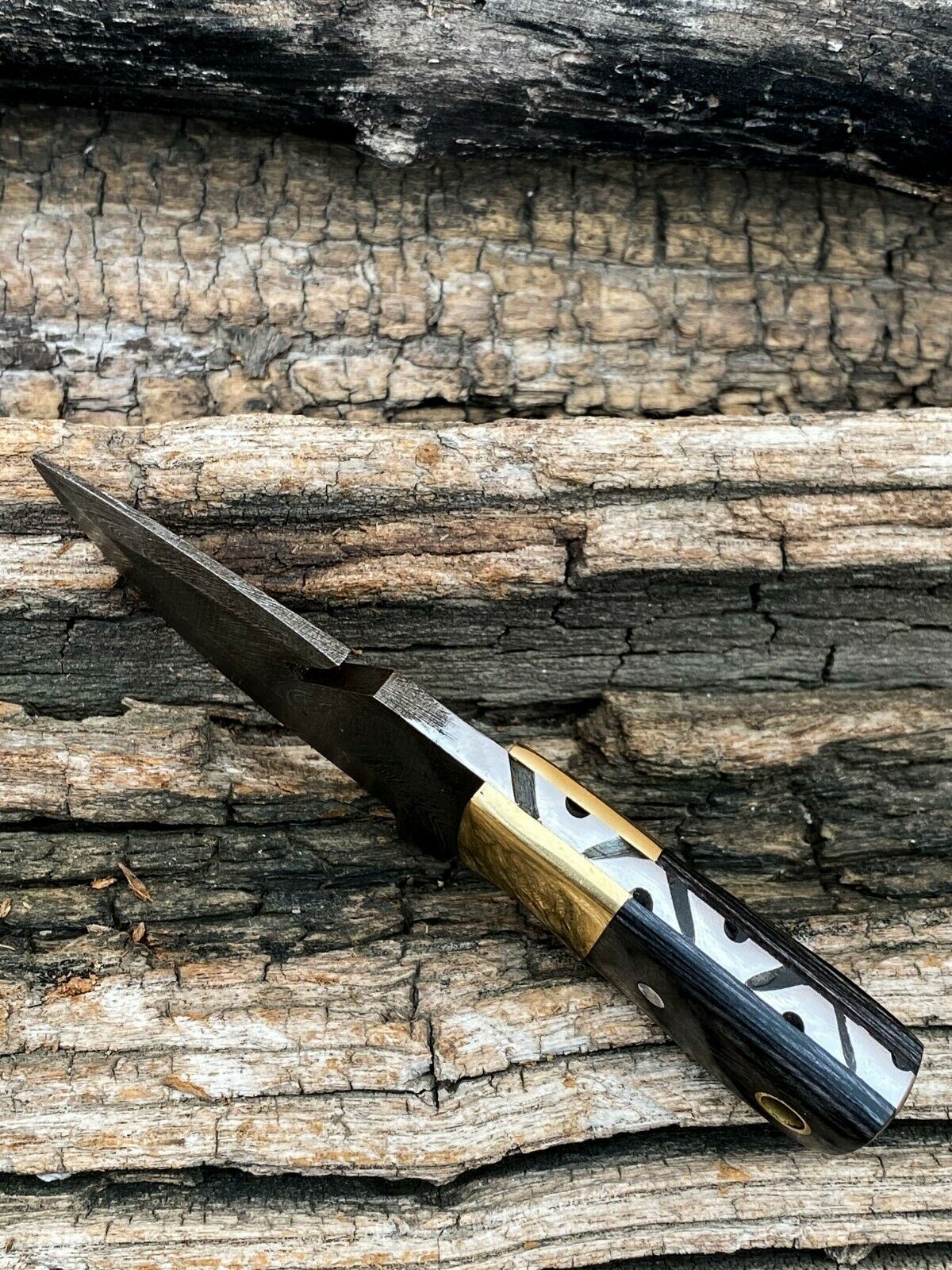 4.5" Handmade Damascus Steel Mini Gut Hook Neck Knife "Wood Handle" With Sheath