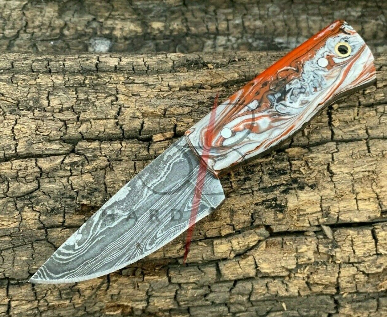 4.5" Handmade Damascus Steel Mini Neck Skinner Knife "Resin Handle" With Sheath