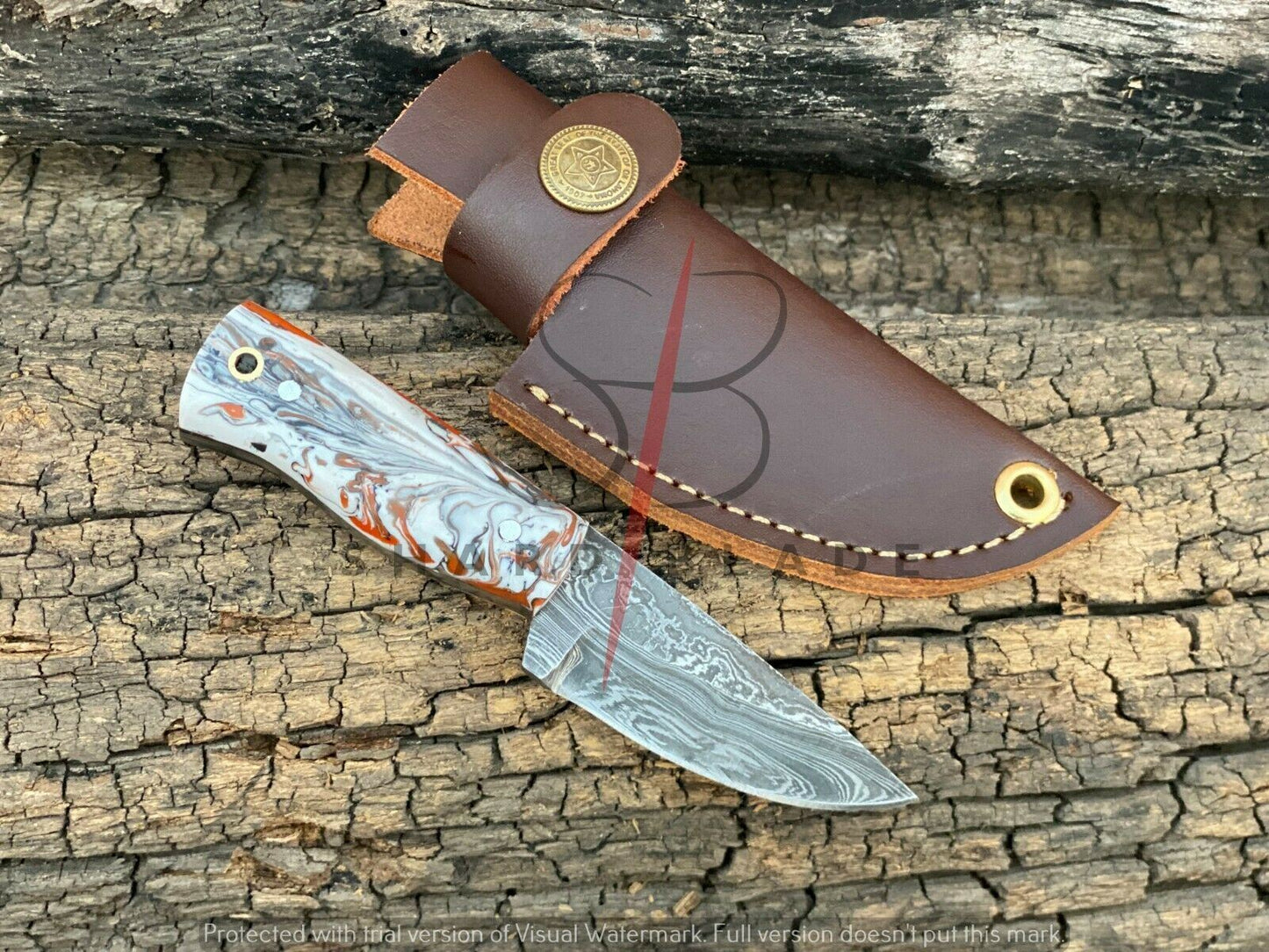 4.5" Handmade Damascus Steel Mini Neck Skinner Knife "Resin Handle" With Sheath