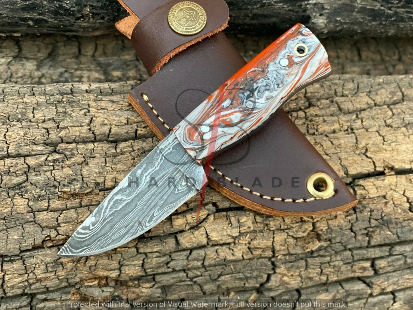 4.5" Handmade Damascus Steel Mini Neck Skinner Knife "Resin Handle" With Sheath