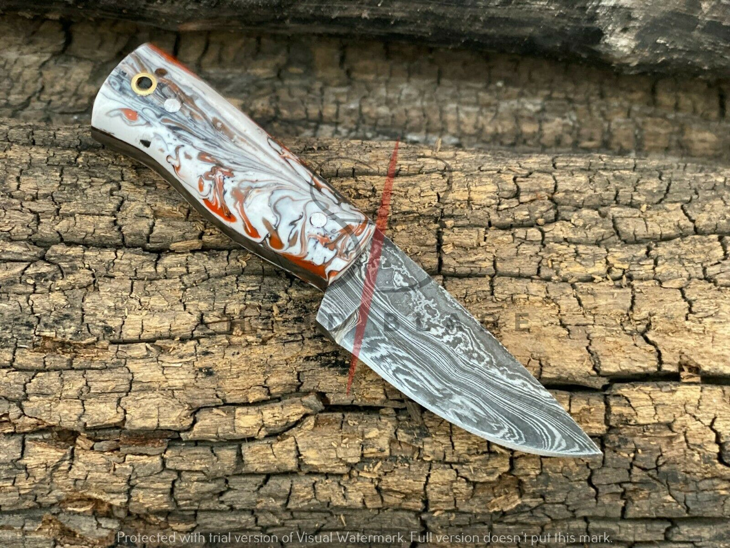 4.5" Handmade Damascus Steel Mini Neck Skinner Knife "Resin Handle" With Sheath