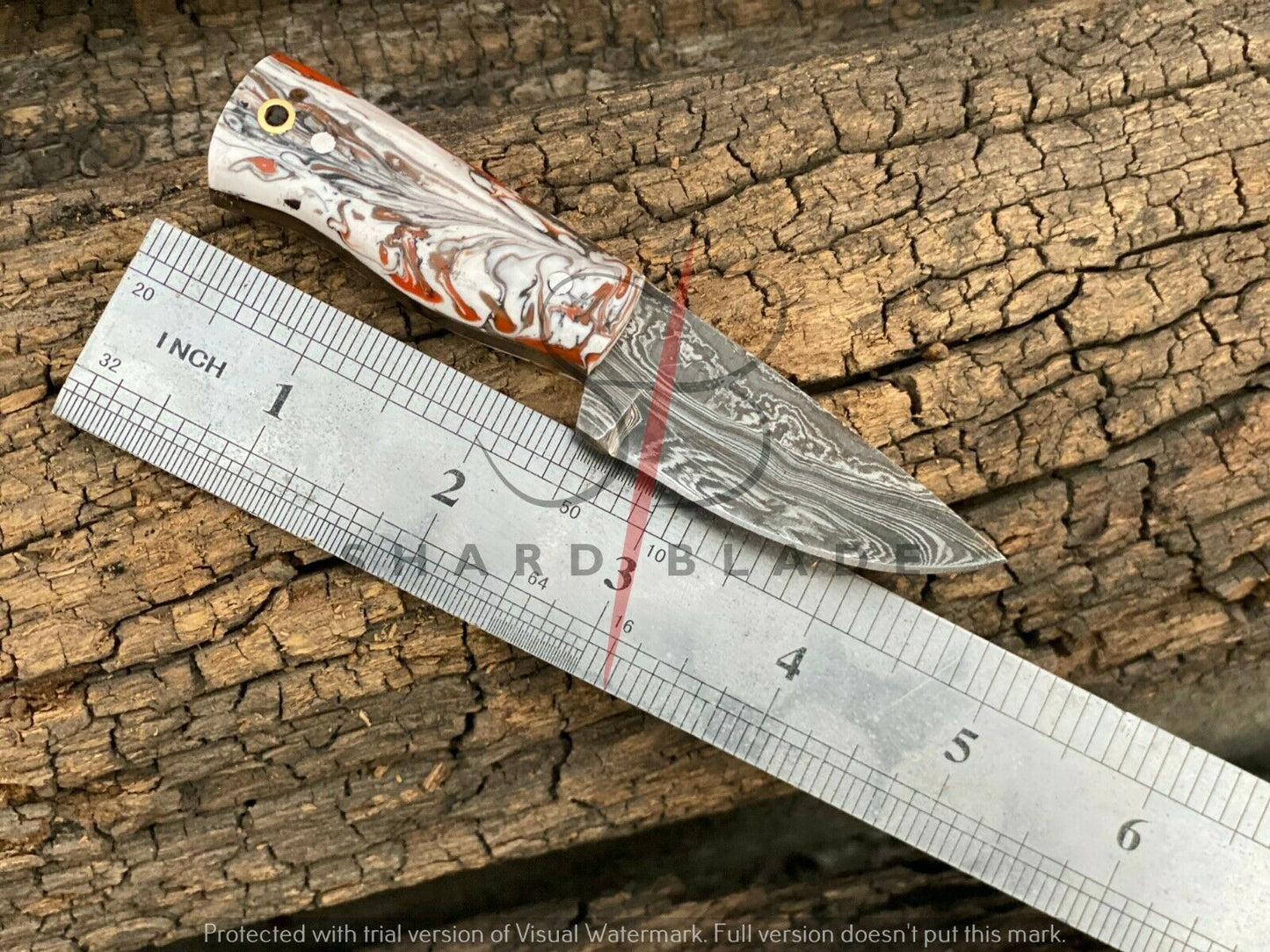 4.5" Handmade Damascus Steel Mini Neck Skinner Knife "Resin Handle" With Sheath