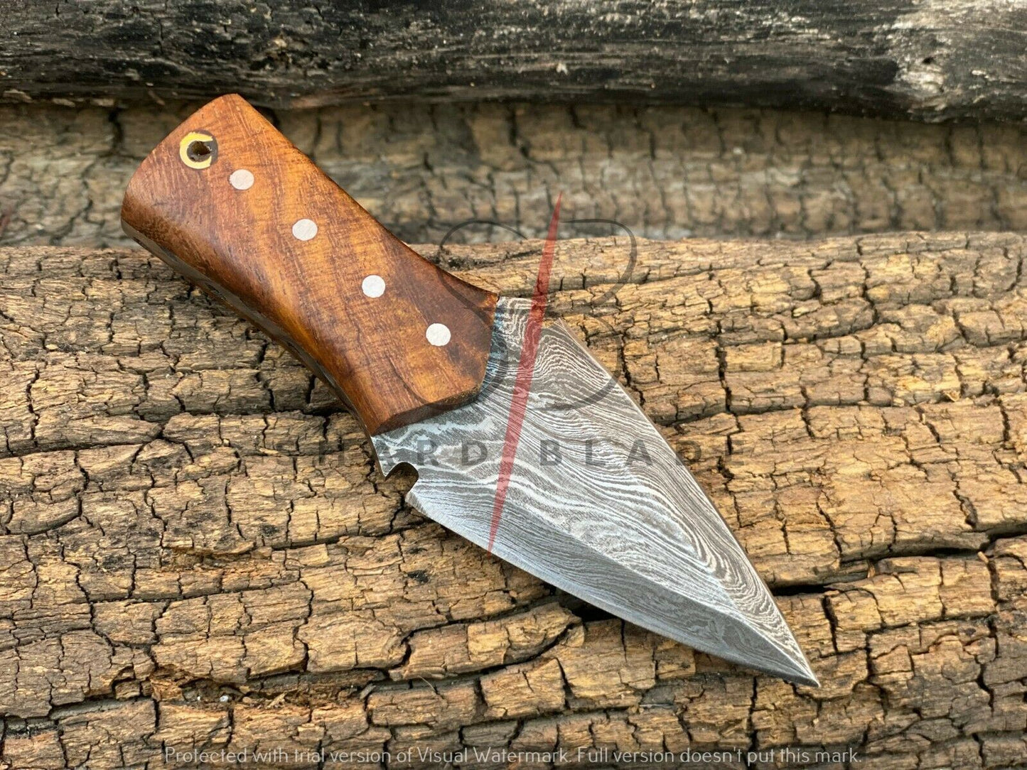 4.5" Handmade Damascus Steel Mini Neck Dagger Knife "Rose Wood Handle"
