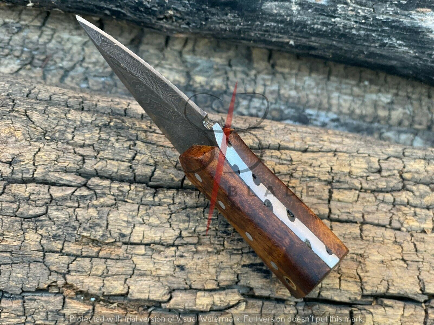 4.5" Handmade Damascus Steel Mini Neck Dagger Knife "Rose Wood Handle"