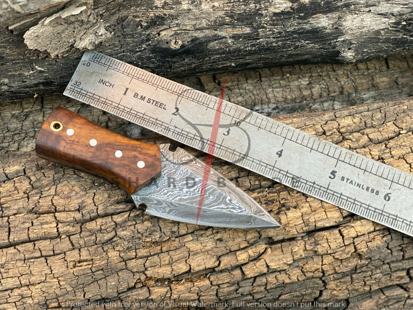 4.5" Handmade Damascus Steel Mini Neck Dagger Knife "Rose Wood Handle"