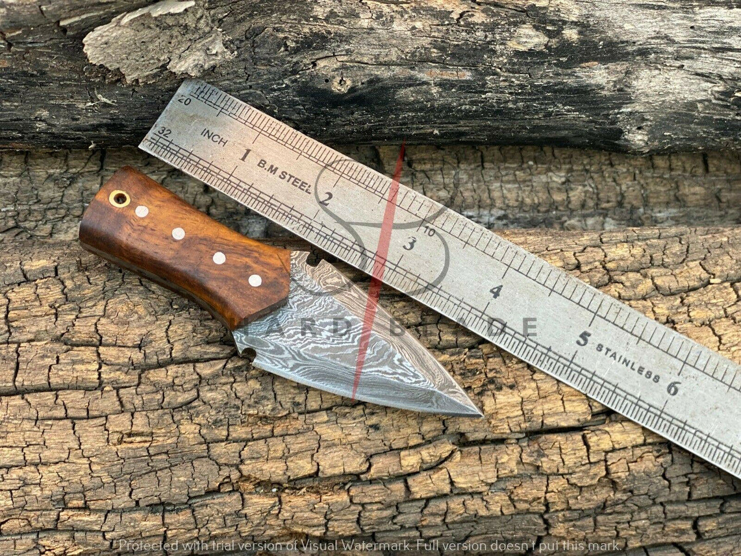 4.5" Handmade Damascus Steel Mini Neck Dagger Knife "Rose Wood Handle"