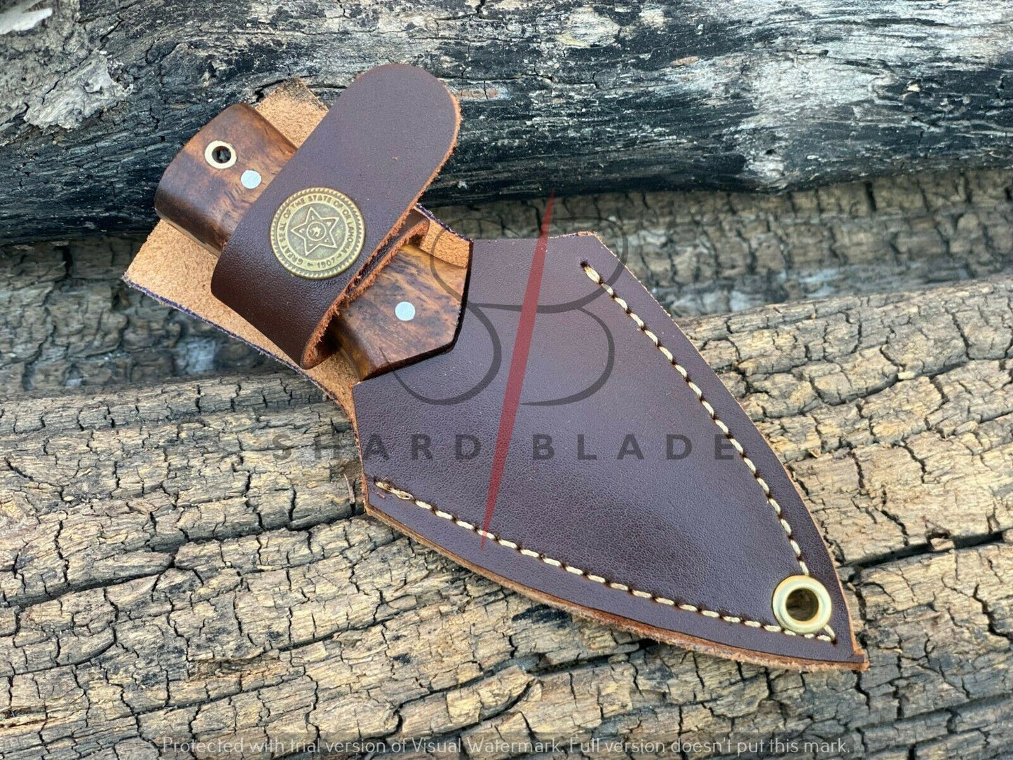 4.5" Handmade Damascus Steel Mini Neck Dagger Knife "Rose Wood Handle"