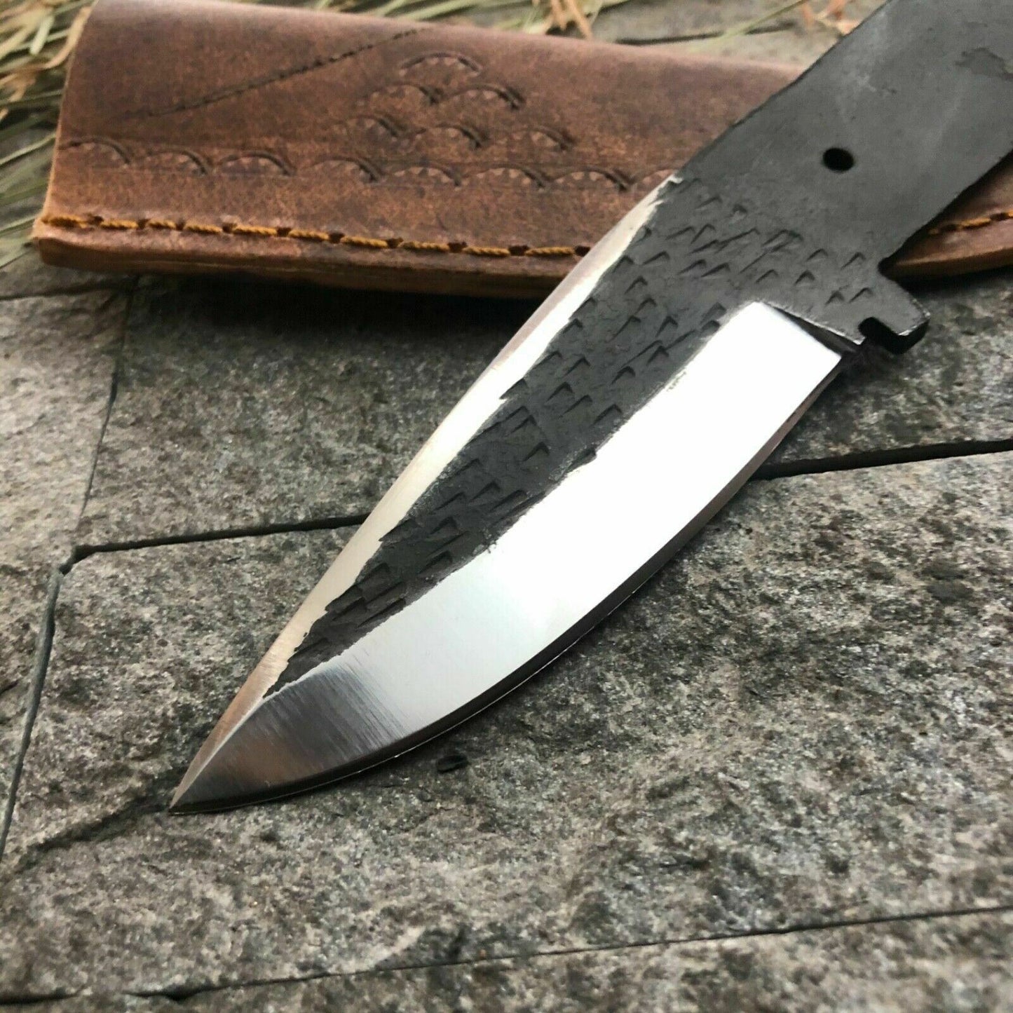 SHARD BLADE CUSTOM MADE D2 STEEL HIGH POLISH HUNTING BLANK BLADE KNIFE & SHEATH